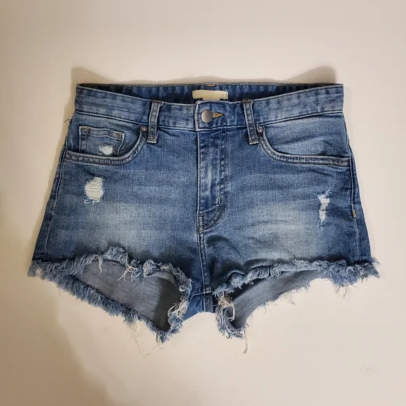 H&M Blue Denim Distressed Frayed Hem Shorts 4 - Picture 8 of 9